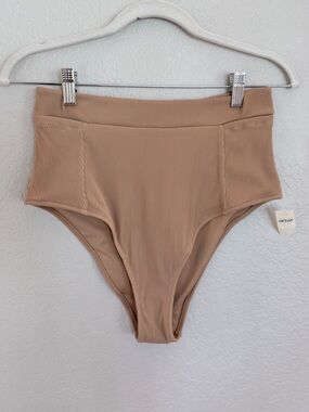 Aerie High Waisted Cheeky Bikini Bottom Tan Ribbed Size L — NWT